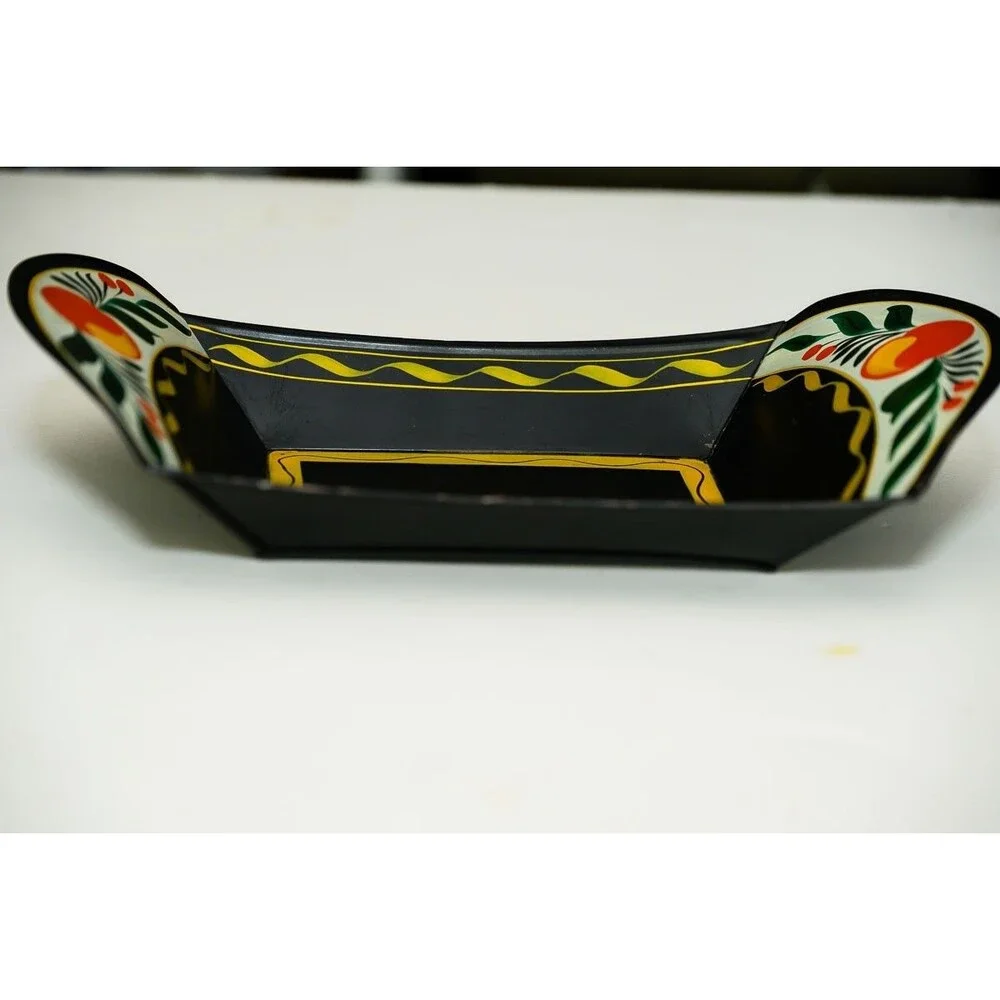 Metal Toleware Painted Fruit Bread Tray Pan